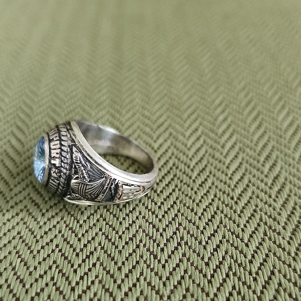 Vintage Class Ring with Aquamarine Gemstone Josten Ladies Sterling Silver 10.92g